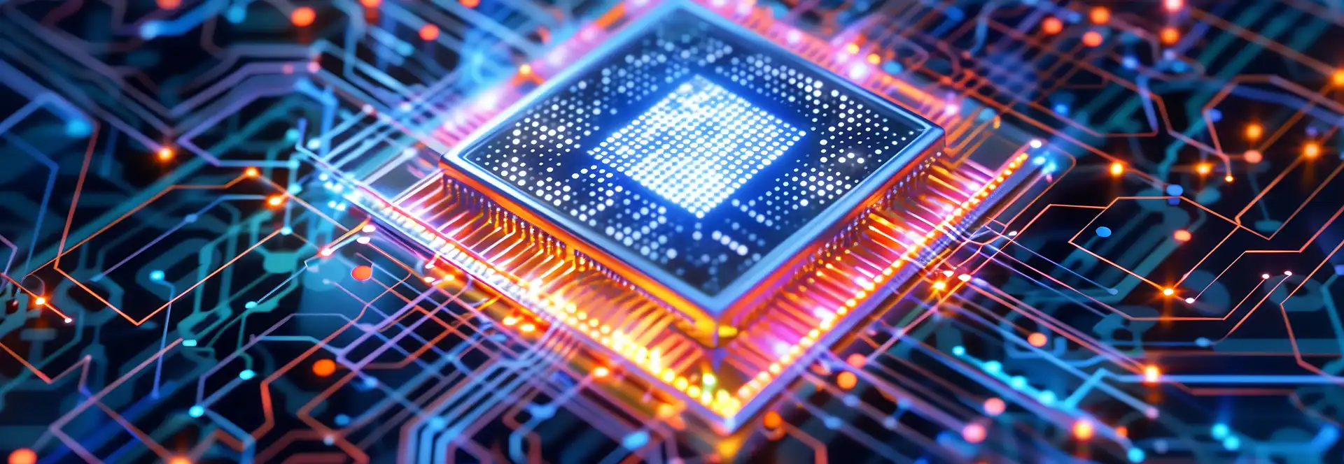 Eine grafische Darstellung eines Chips mit Linien und Verbindungen