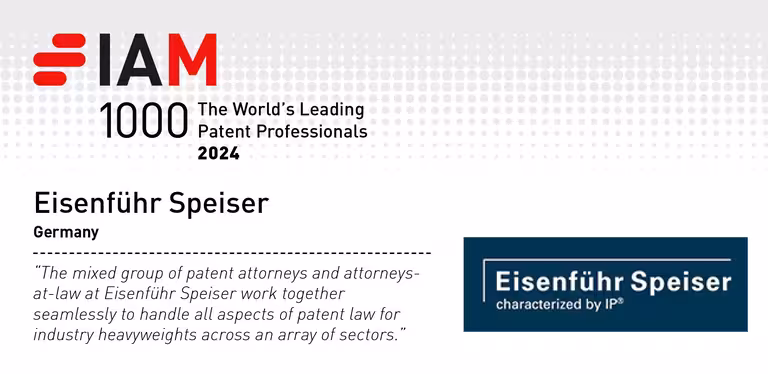 Eisenführ Speiser in „IAM Patent 1000“