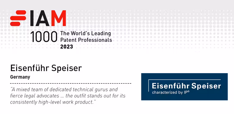 Eisenführ Speiser in „IAM Patent 1000“